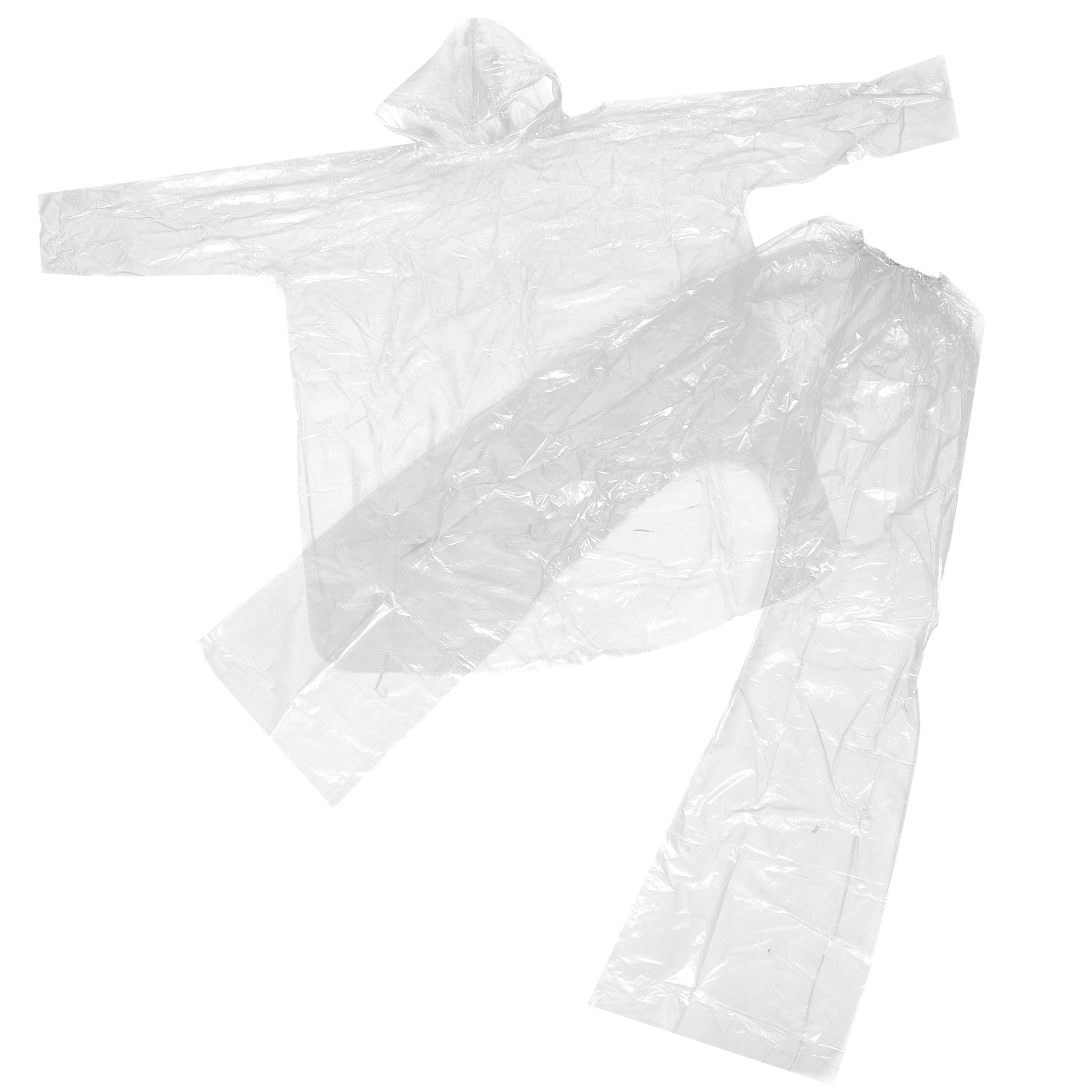 Emergency Poncho Rain - 緊急用レインポンチョセット 透明プラスチック製フード付きレインコートとパンツ 防水・耐裂性 男女兼用 旅行・アウトドア用