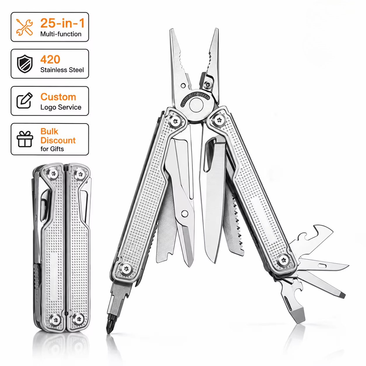 Multi Tool Plier - プロ仕様25-in-1マルチツール折りたたみナイフ、頑丈なステンレス製多機能プライヤー、サバイバルキャンプアウトドアEDC用