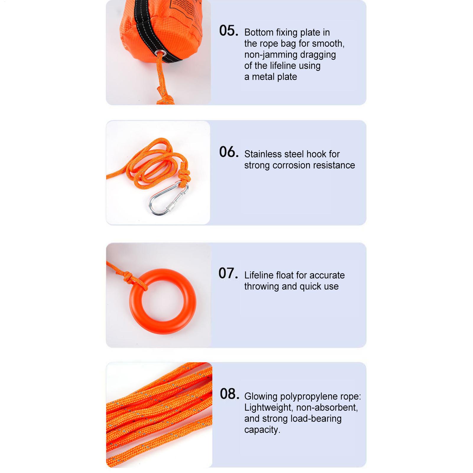ボート用投げロープバッグ、反射性フローティング水上救助ライン - Rescue Rope Throw のレビューと価格