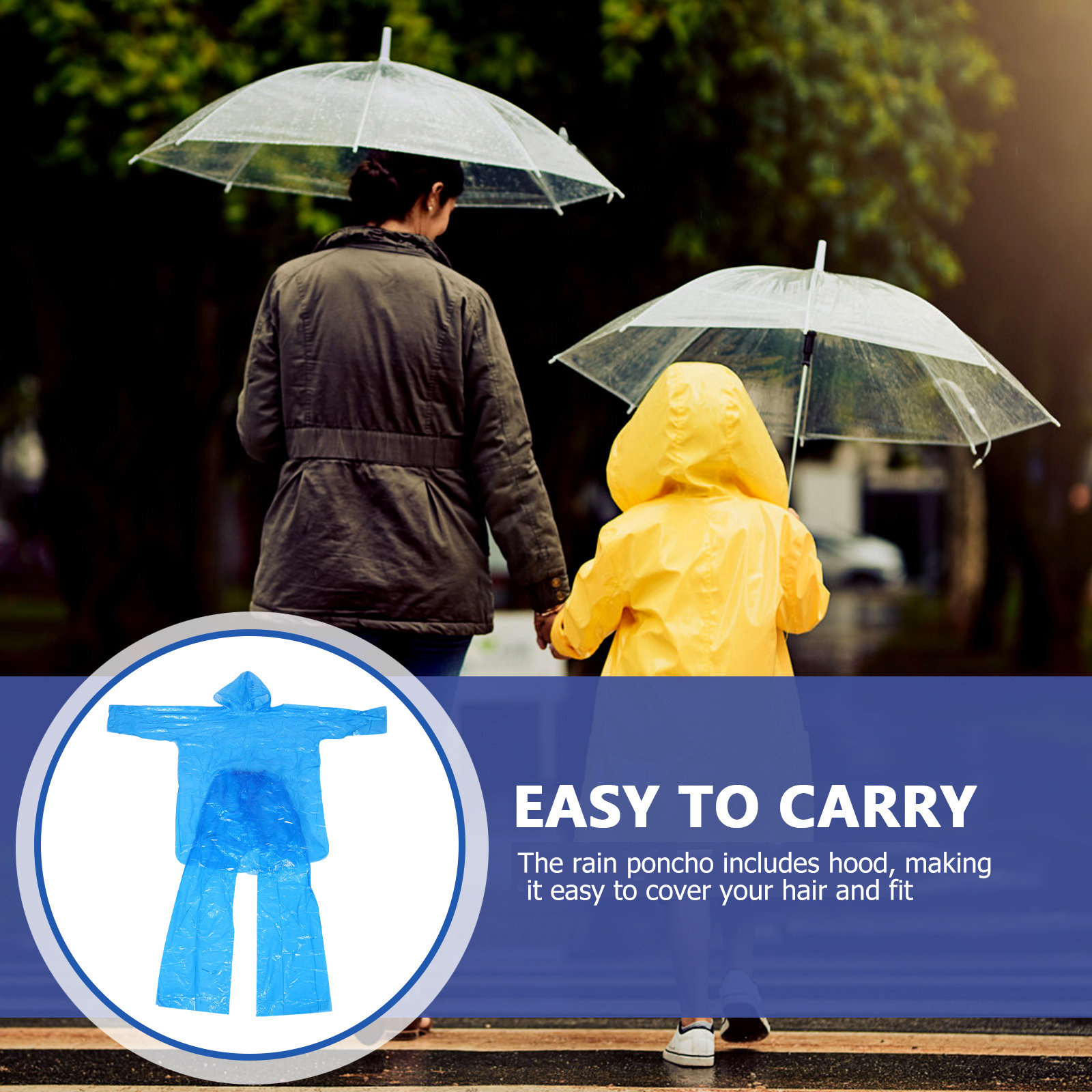 透明レインポンチョセット プラスチック製フード付き全身カバー - Emergency Poncho Rain のレビューと価格